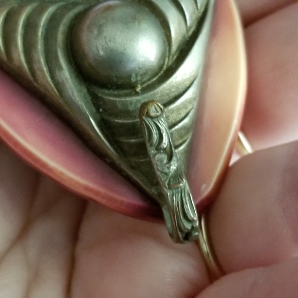 Relisted - Vintage Art Deco cloak clasp rust orange autumn fall early plastic - Picture 14 of 16